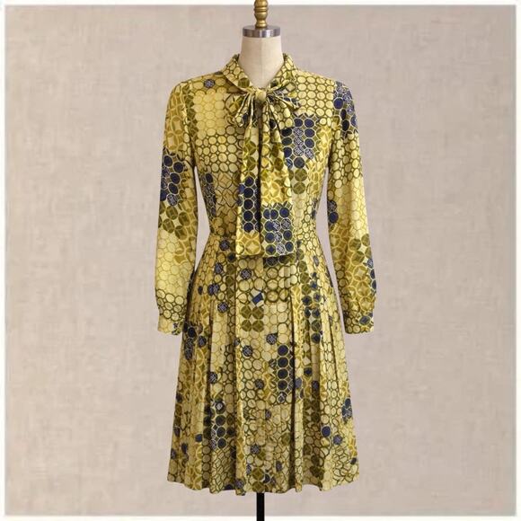 Dresses & Skirts - 1960s Mod Geometric Print Dress with Scarf & Belt